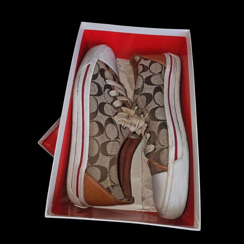 Coach Tan and Brown Signature Canvas Sneakers